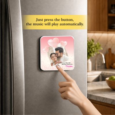 Personalized Musical Fridge Magnet Custom with Photo & Song Rechargeable Speaker & On/Off Button Birthday Gift for Wife & Girlfriend for Wife